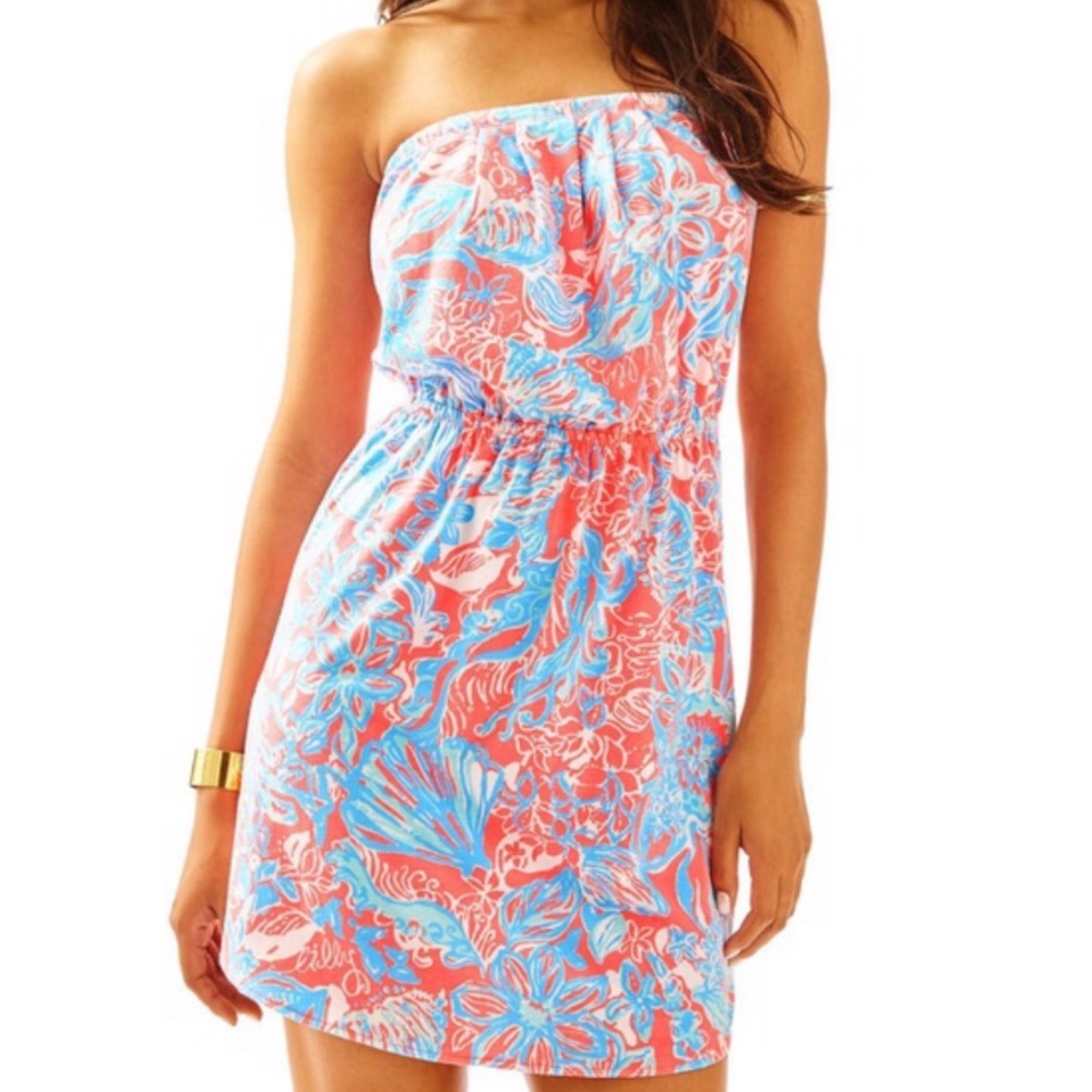 Lilly Pulitzer Windsor Pink Blue Strapless Dress